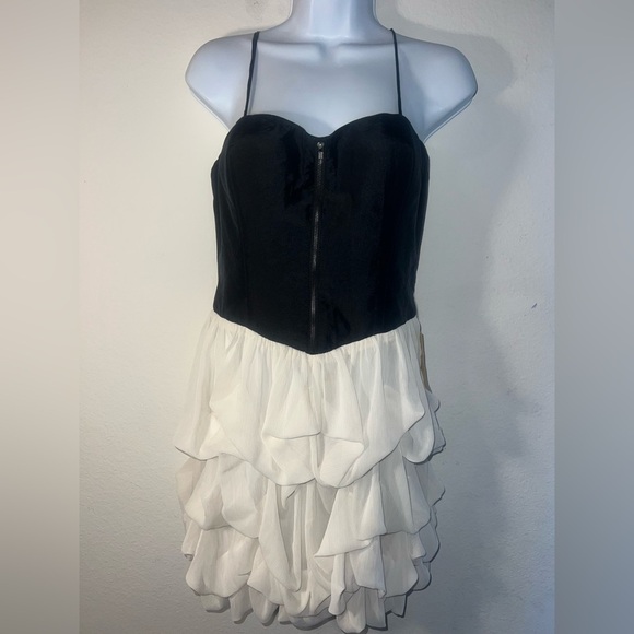 Arden B Black and White Ruched Babydoll Dress - Picture 1 of 8